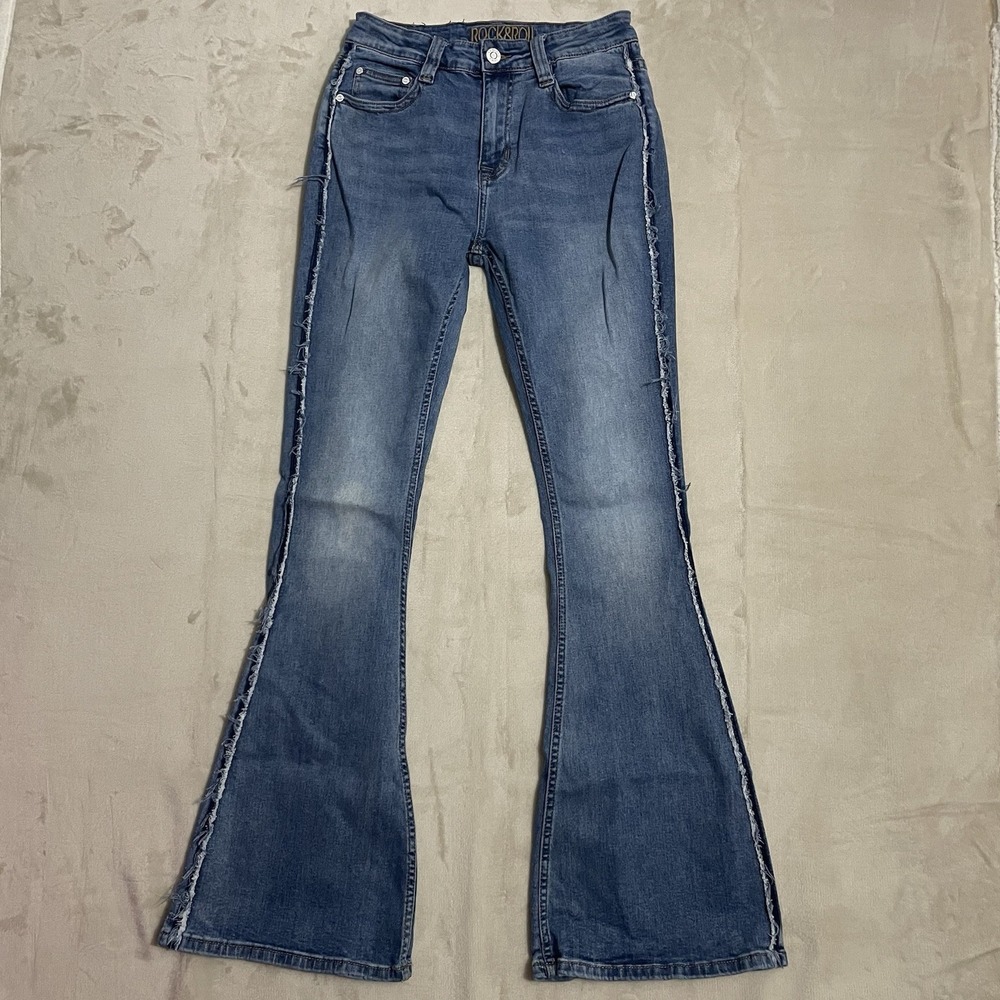 Rock‎ & Roll Cowgirl Jeans Womens Size 27x34 High Rise Flare Blue Denim Stretch